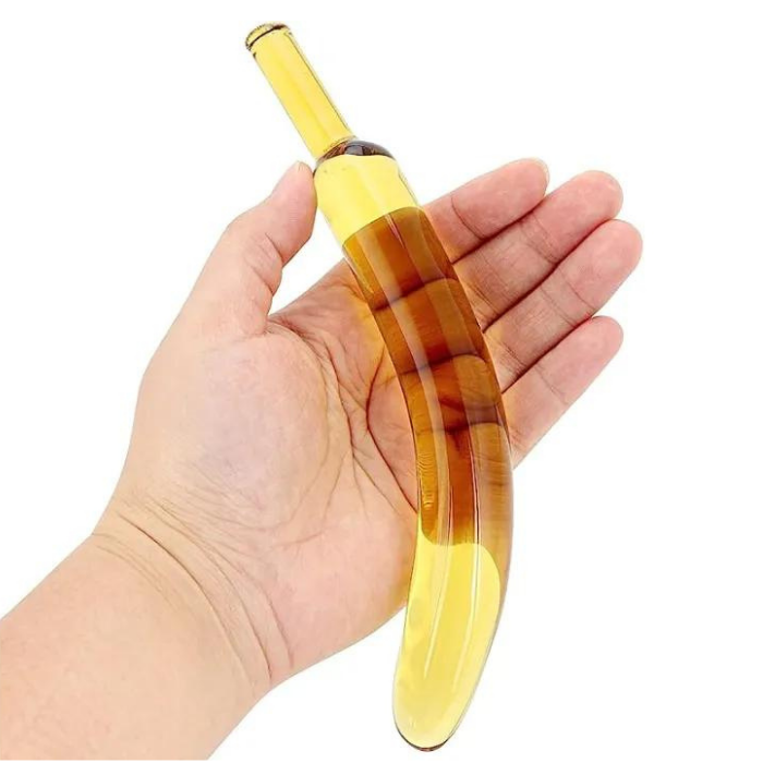 Dildo De Vidrio Banana Consolador + Lubricante Intimo Neutro Erotika X 30 Ml